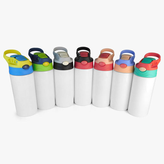 15oz Straight Kids Sublimation Drink Bottle With Flip Top Lid White Gloss