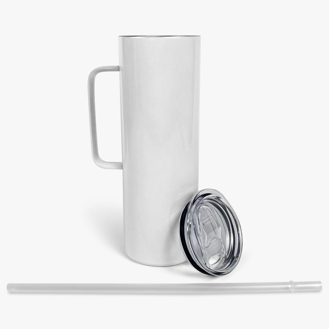 20 OZ STAINLESS STEEL TUMBLER WITH HANDLE - WHITE