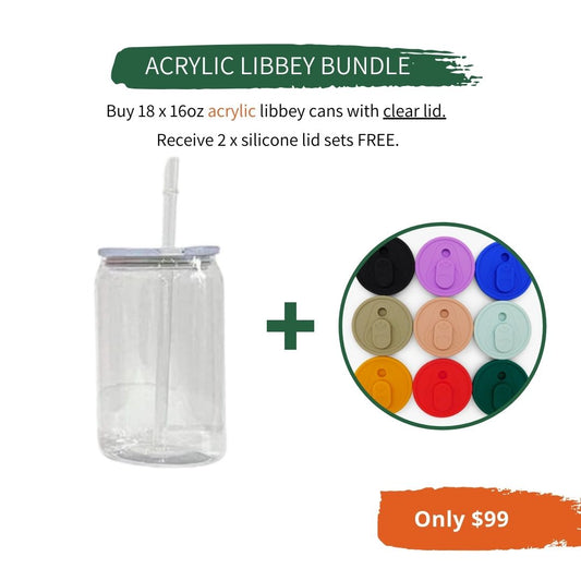 BUNDLE - 18 x 16oz Clear Acrylic Libbey Can with Clear Lid + FREE 2 x sets Silicone Lid