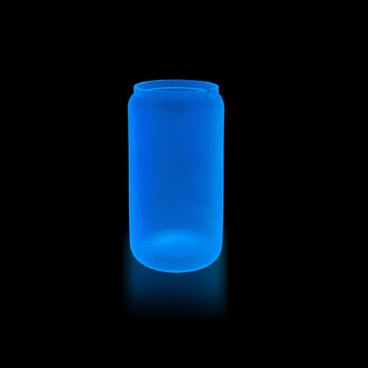 16oz Blue Glow In The Dark Frosted Glass Sublimation Can