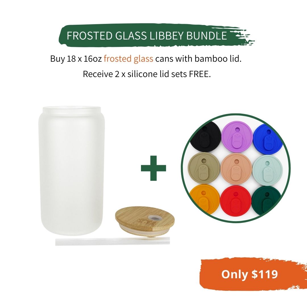 BUNDLE - 18 x 16oz Frosted Glass Libbey Can + FREE 2 x sets Silicone Lid