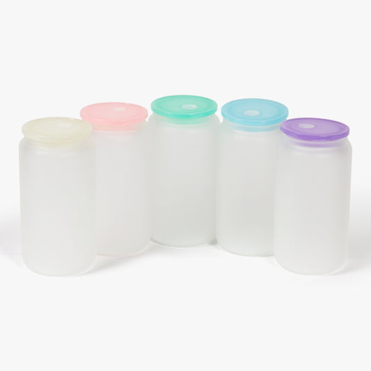 16oz Frosted Glass Sublimation Can with Coloured Lid