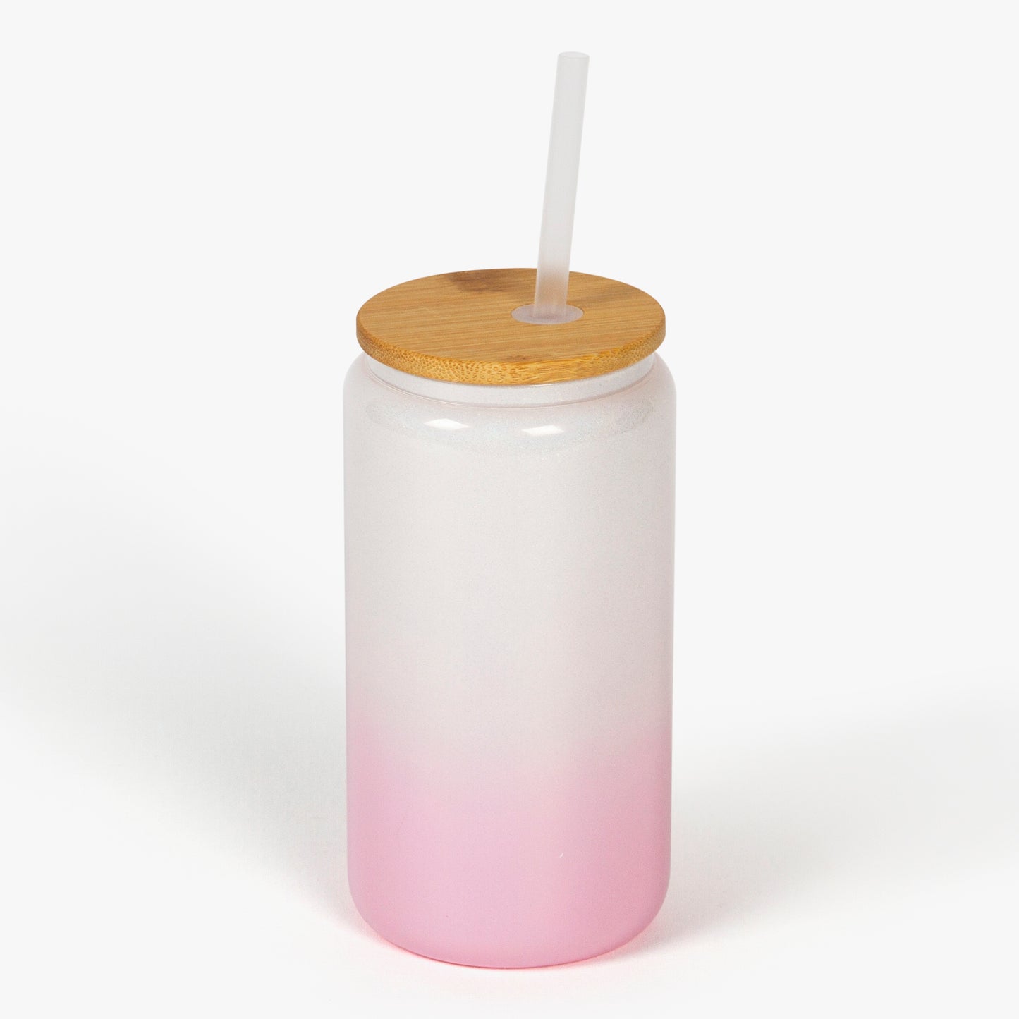16oz White Pink Ombre Shimmer Sublimation Glass Can