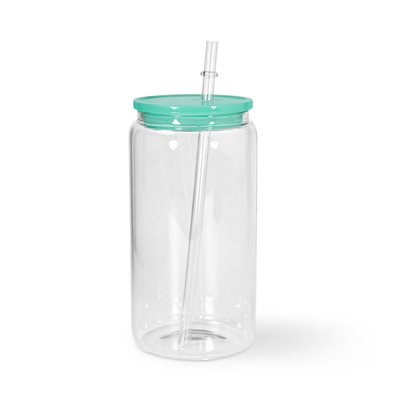 16oz Clear Glass Sublimation Can with Coloured Lid