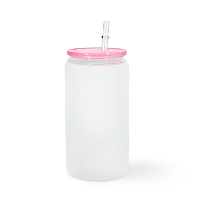 16oz Frosted Glass Sublimation Can with Coloured Lid