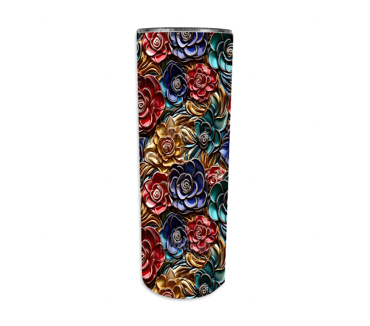 3D Metallic Floral Resin Pattern #2 - Digital Download - 20oz Skinny Straight Tumbler Wrap