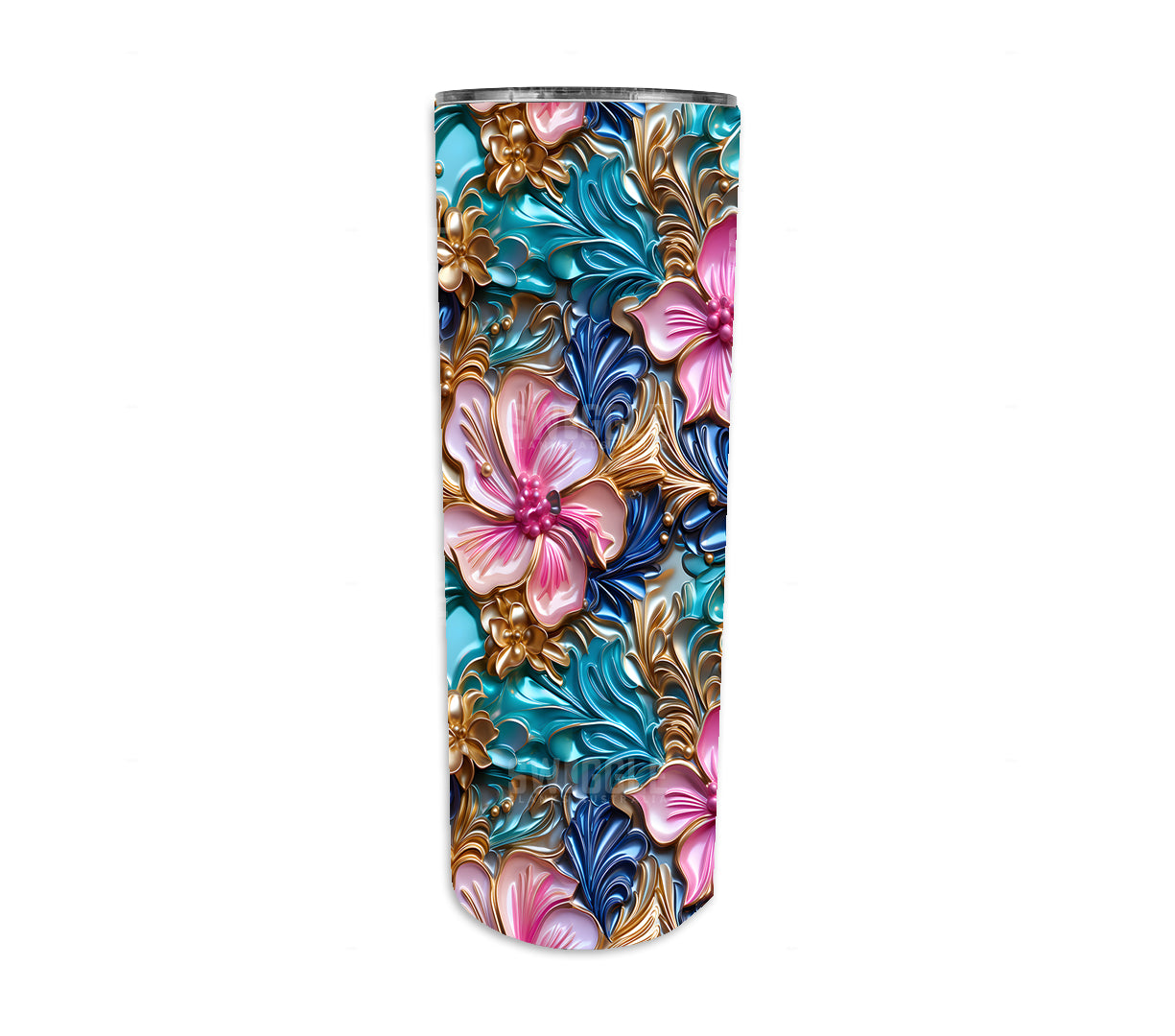 3D Metallic Floral Resin Pattern #4 - Digital Download - 20oz Skinny Straight Tumbler Wrap