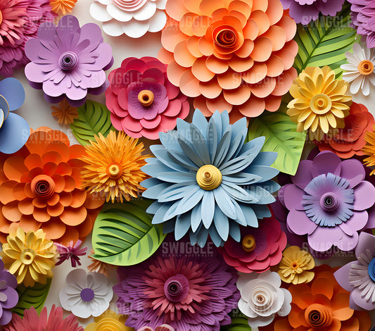 3D Paper Flowers #6 - Digital Download - 20oz Skinny Straight Tumbler Wrap