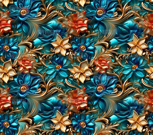 3D Metallic Floral Resin Pattern #3 - Digital Download - 20oz Skinny Straight Tumbler Wrap