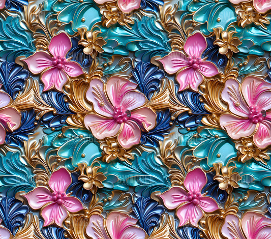 3D Metallic Floral Resin Pattern #4 - Digital Download - 20oz Skinny Straight Tumbler Wrap
