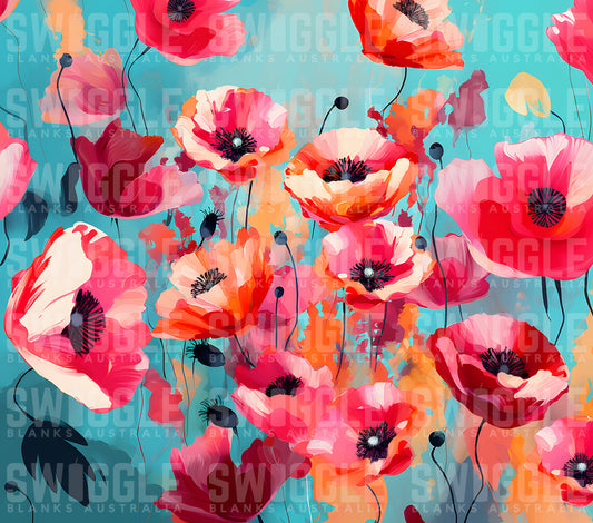 Poppy Florals #1 - Digital Download - 20oz Skinny Straight Tumbler Wrap