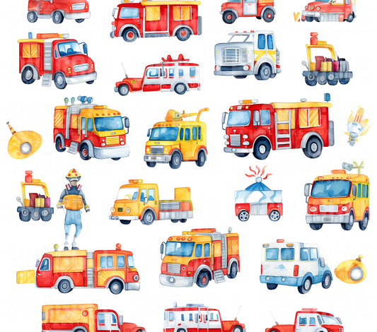 Fire Engines Watercolour Kids #128 - Digital Download - Assorted Bottle Sizes
