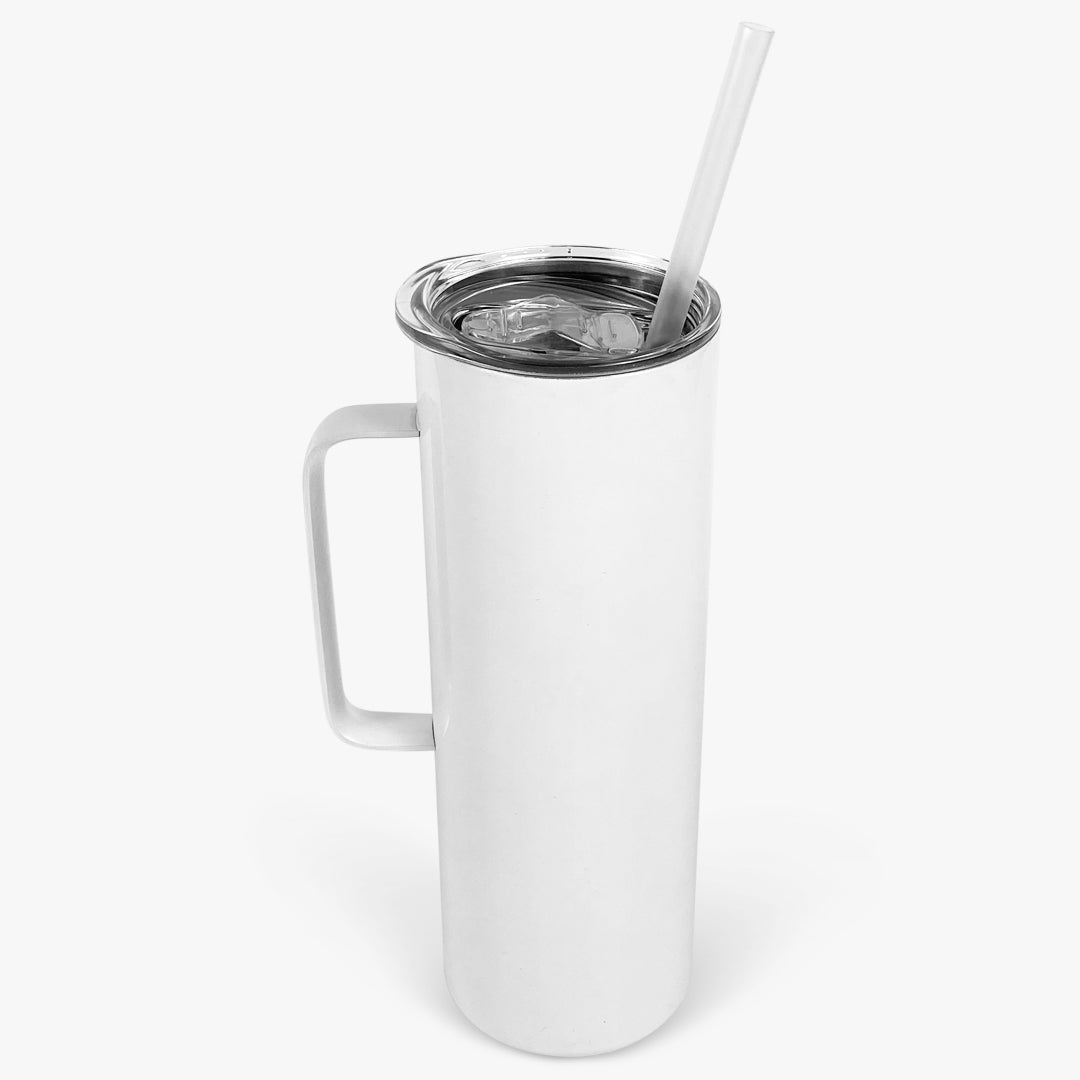 20oz Skinny Straight Sublimation Tumbler with Handle White Gloss