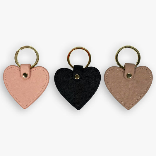 Saffiano Genuine Leather Heart Keyring with Gold Hardware